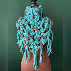 Chunky Crochet Turquoise and Brown Scarf